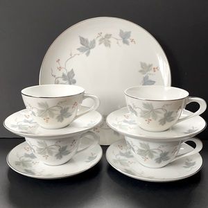9 PC Sango Claire Dishes Tea Cup Saucer Set Dinner Plate Vintage China Bridal